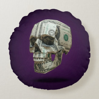 Money Origami Human Skull Round Cushion