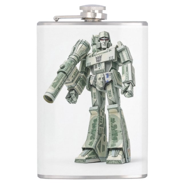 Money Origami Mega Tron Robot Hip Flask (Front)