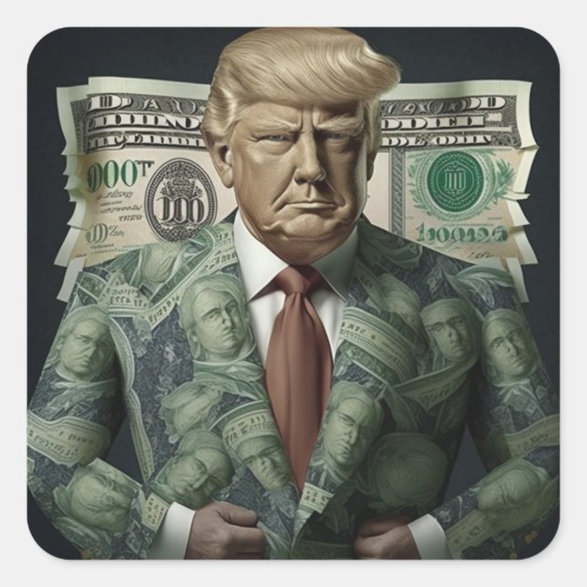 Money Suit Trump: A Symbol of Wealth and Power Square Sticker (Front)