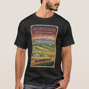 Mongolia Camels Yurt Illustration Travel Art Retro T-Shirt