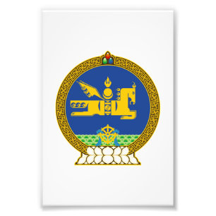 mongolia country coat arms symbol emblem flag hors photo print