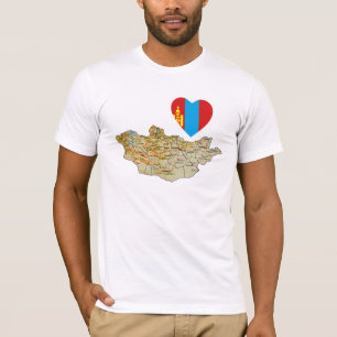 Mongolia Flag Heart and Map T-Shirt