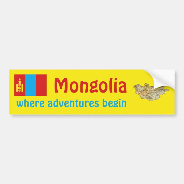 Mongolia Flag + Map Bumper Sticker (Front)