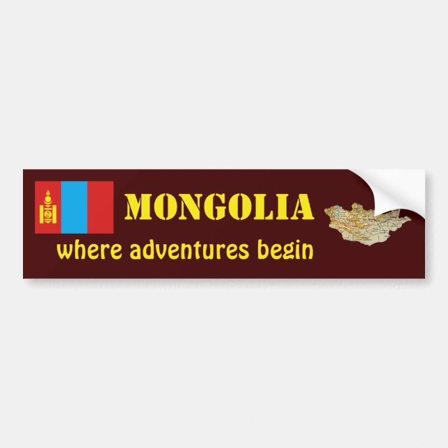 Mongolia Flag + Map Bumper Sticker (Front)