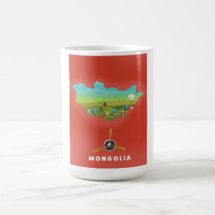 Mongolia Illustrated map tourism poster. Magic Mug