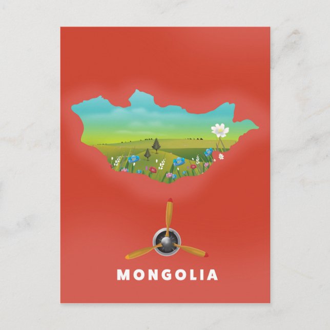 Mongolia Illustrated map tourism poster. Postcard (Front)