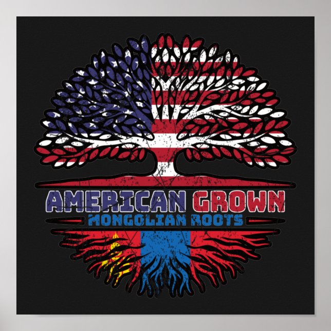 Mongolia Mongolian American USA Tree Roots Flag Poster (Front)