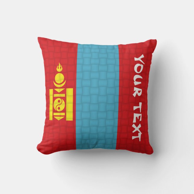 Mongolia Mongolian Flag: ADD TEXT Cushion (Front)