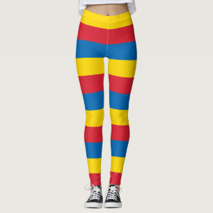 Mongolia National Flag Colours Horizontal Striped Leggings