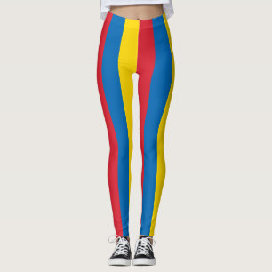 Mongolia National Flag Colours Vertical Striped Leggings