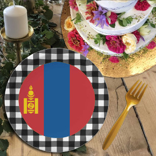 Mongolia Plate, buffalo plaid & Mongolian Flag Paper Plate