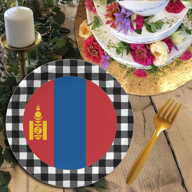 Mongolia Plate, buffalo plaid & Mongolian Flag Paper Plate (Creator Uploaded)