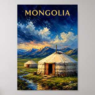 Mongolia: Serene Steppe Nomad Ger Art Souvenir Poster