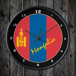 Mongolian Flag, patriotic Mongolia Home / design Round Clock