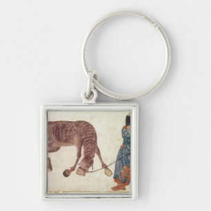 Mongolian nomad taking his horse to water key ring