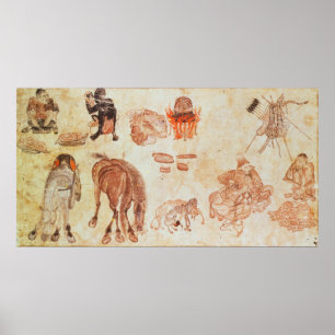 Mongolian nomadic camp, 15th century poster