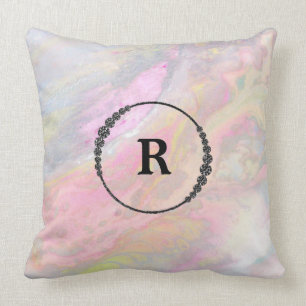 *~* Mongram Blue Iridescent Abrstract Marble Cushion