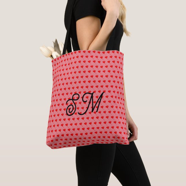 Mongram Red Heart Fun Balloon Pink All Over Print Tote Bag (Close Up)
