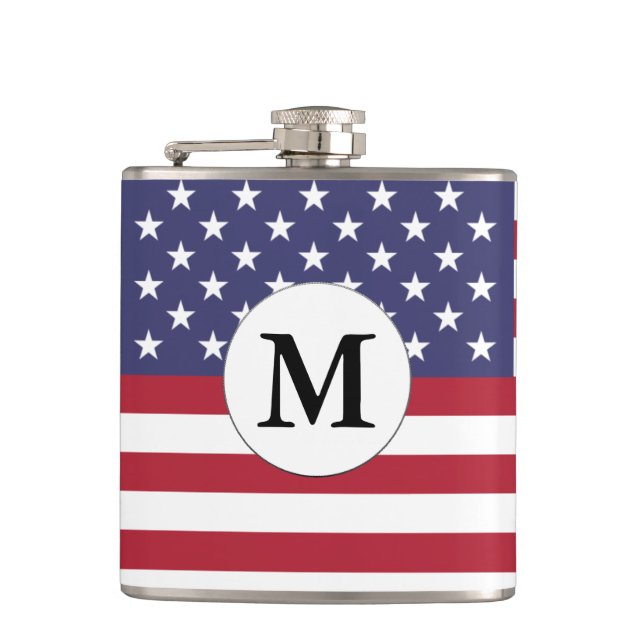 Mongrammed American Flag Hip Flask (Front)