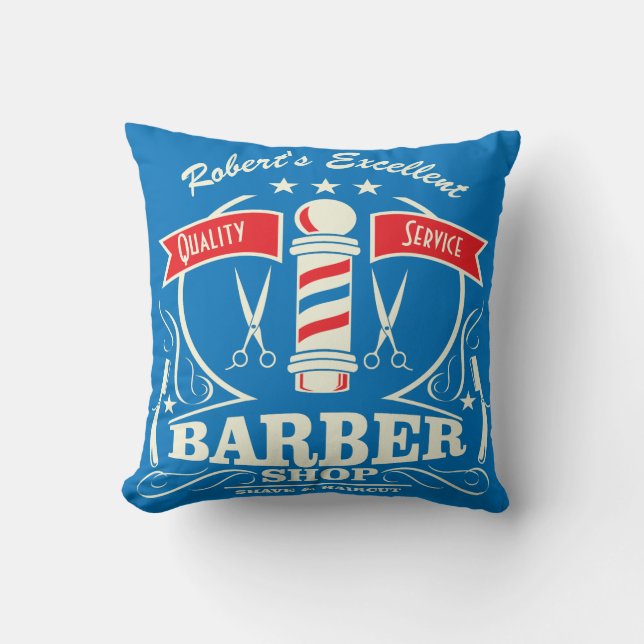Mongrammed Barbershop Shave and Haircut Cushion (Front)