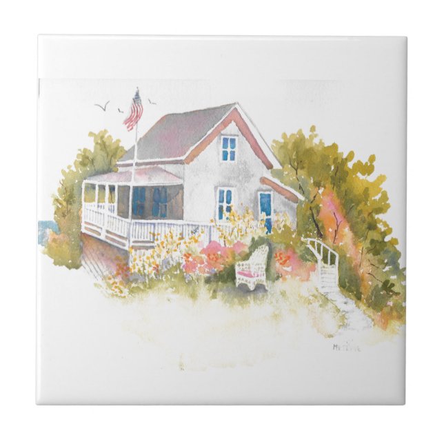Monhegan Cottage J Kilburn Ceramic Tile (Front)