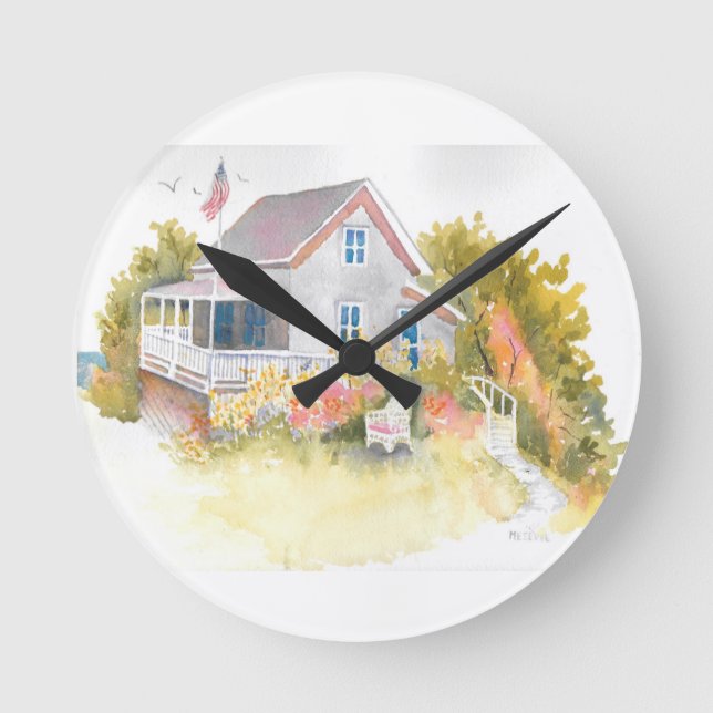 Monhegan Cottage J Kilburn Round Clock (Front)