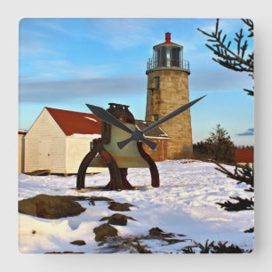 Monhegan Island Lighthouse, Maine Square Wall Clock