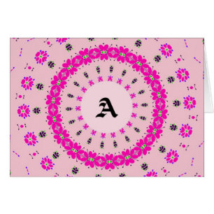 Monigram, Letter A, Blank, Pink with Flowers