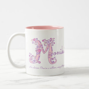 Monika name meaning heart flower M monogram mug