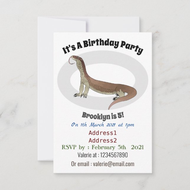 Monitor lizard cartoon illustration invitation (Front)