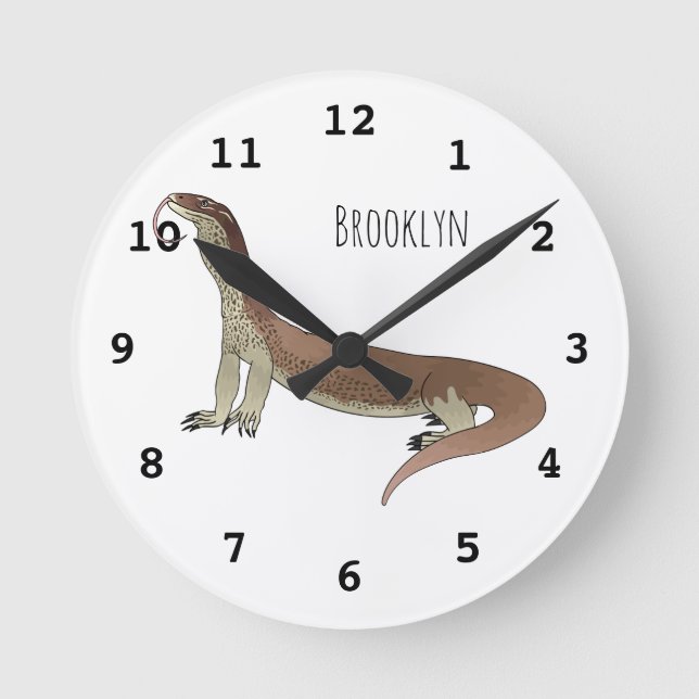Monitor lizard cartoon illustration round clock (Front)