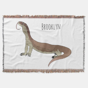 Monitor lizard cartoon illustration  throw blanket