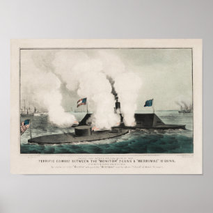 Monitor vs. Merrimac - Ironclad Civil War Battle Poster