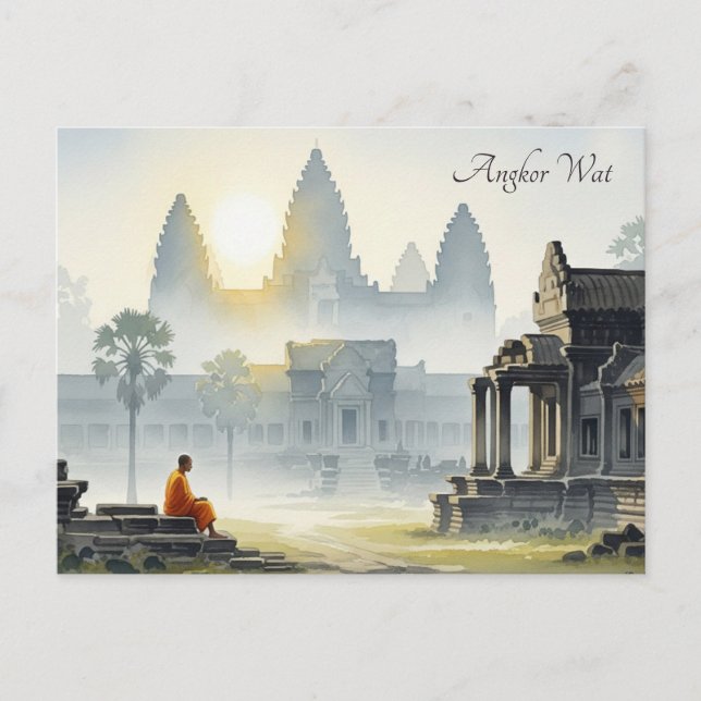 Monk at Angkor Wat Cambodia Sunrise Postcard (Front)
