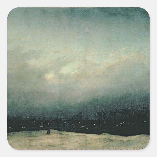 Monk by sea, 1809 square sticker (Front)