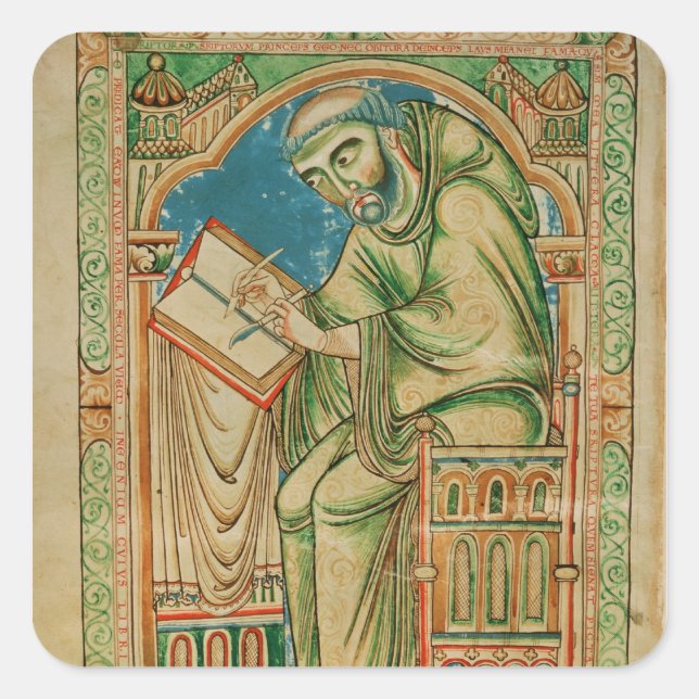 Monk Eadwine at work on the manuscript, Square Sticker (Front)