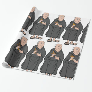 Monk Holding A Cross Religious Wrapping Paper