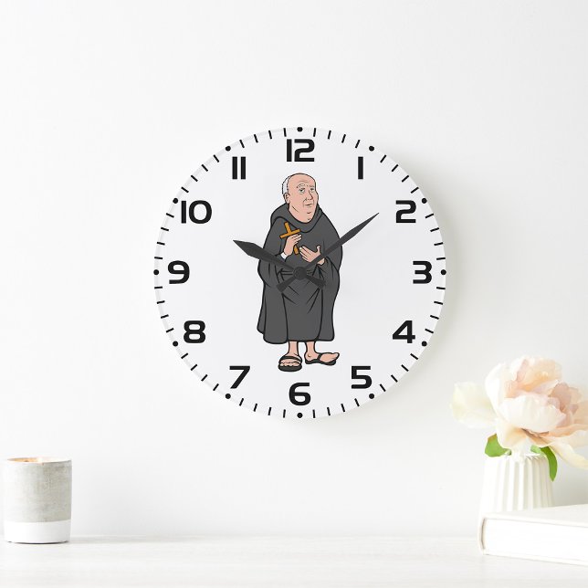 Monk Holding Cross in Robe Mediaeval Religious Large Clock (Creator Uploaded)