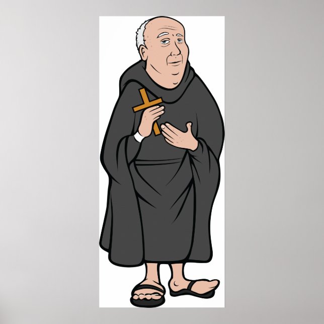 Monk Holding Cross in Robe Mediaeval Religious Poster (Front)