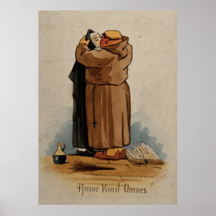 Monk kissing Nun, Love Conquers All, Latin Text Poster
