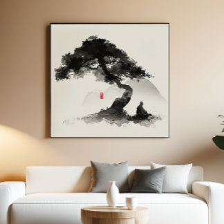 Monk & Pine - Zen Ink Wall Art - Minimal Decor