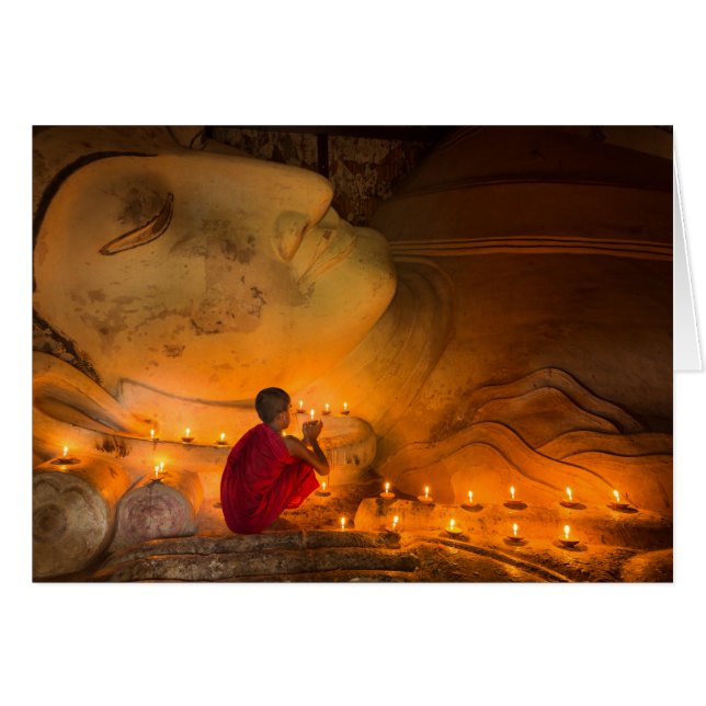 Monk Praying By A Buddha (Front Horizontal)