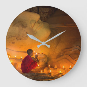 Monk Praying By A Buddha Large Clock
