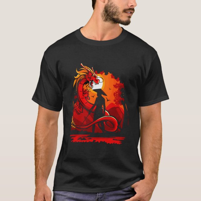 Monk Warrior Or Samurai With Dragon T-Shirt (Front)