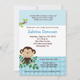 MONKAROONI Monkey Blue Baby Shower Invitation
