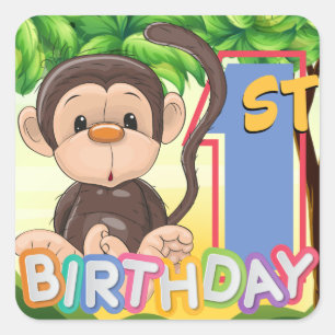 Monkey 1st Birthday Party Square Sticker