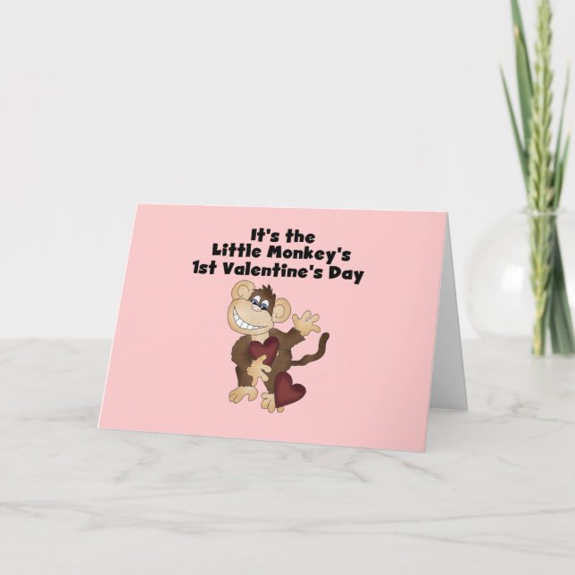 Monkey 1st Valentines Day Tshirts Holiday Card (Front)