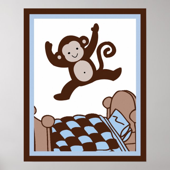 Monkey 3 Jumpin on Bed Wall Art Poster/Print (Front)