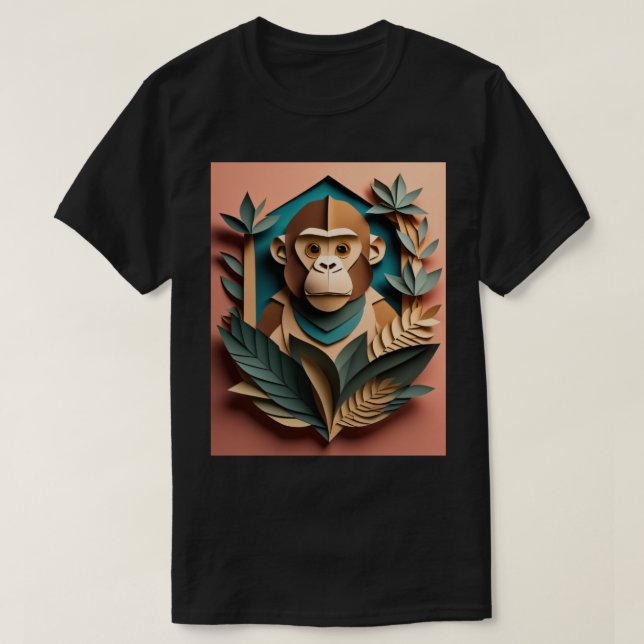 Monkey 3D Paper Art Design T-shirt  (Design Front)