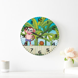 Monkey And A Snail Large Clock